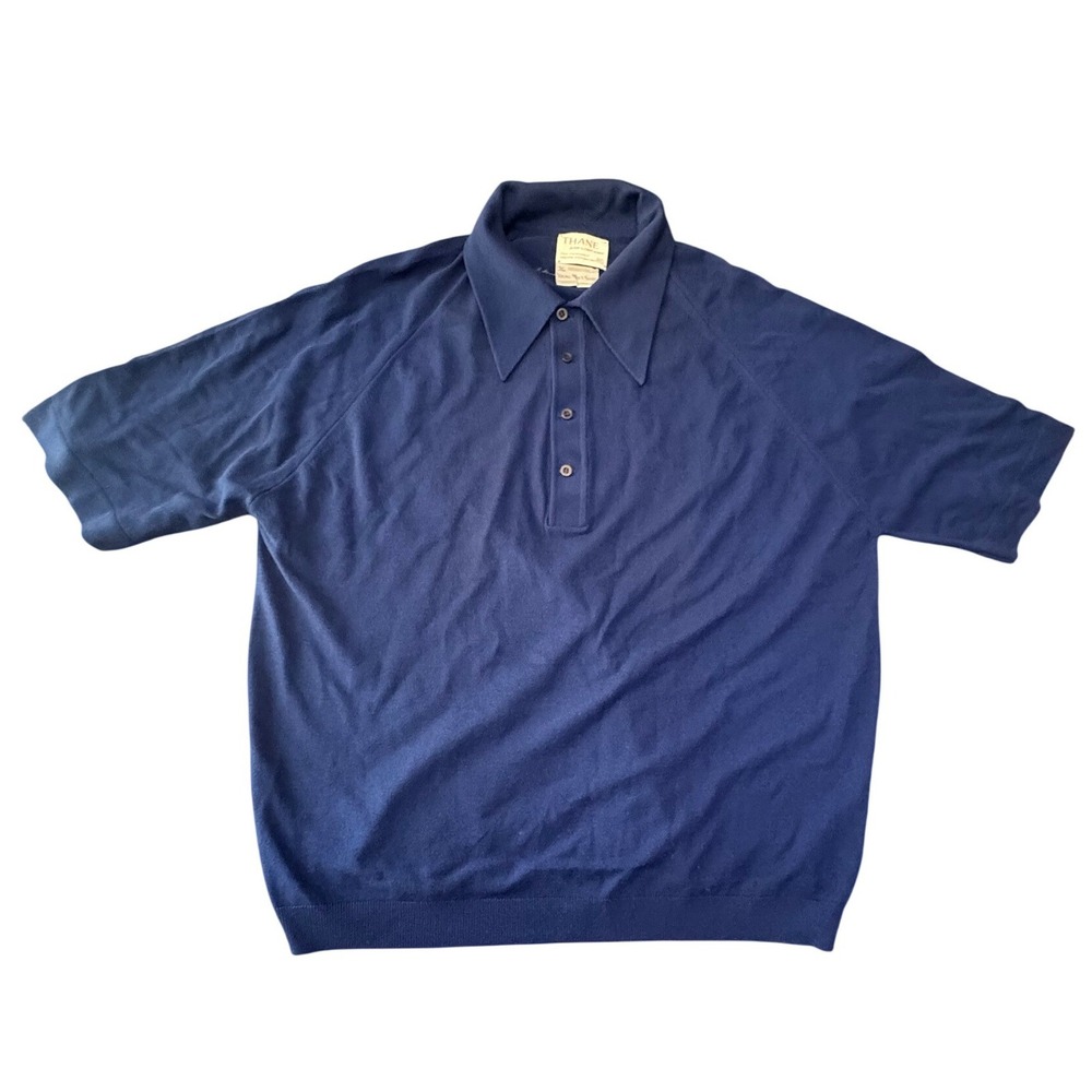 Thane Ban-Lon Vintage 1960's/1970's Knit Polo Mens XXL Blue Retro Ribbed 2XL